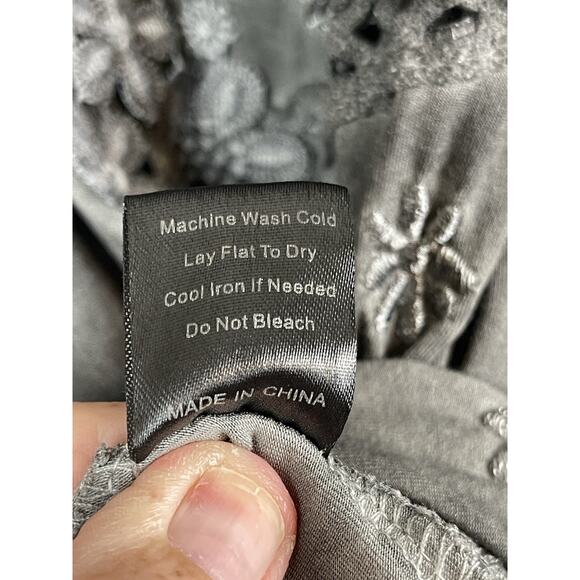 POL Embroidered Lace Trim Blouse Oversize Long-Sleeve lace Cuffs Charol Gray L - Picture 8 of 13